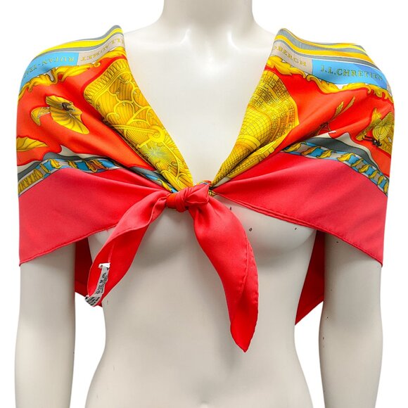 Hermes Red Multi Reves d’Espace Aircraft Print Square Silk Twill Scarf - Picture 2 of 10